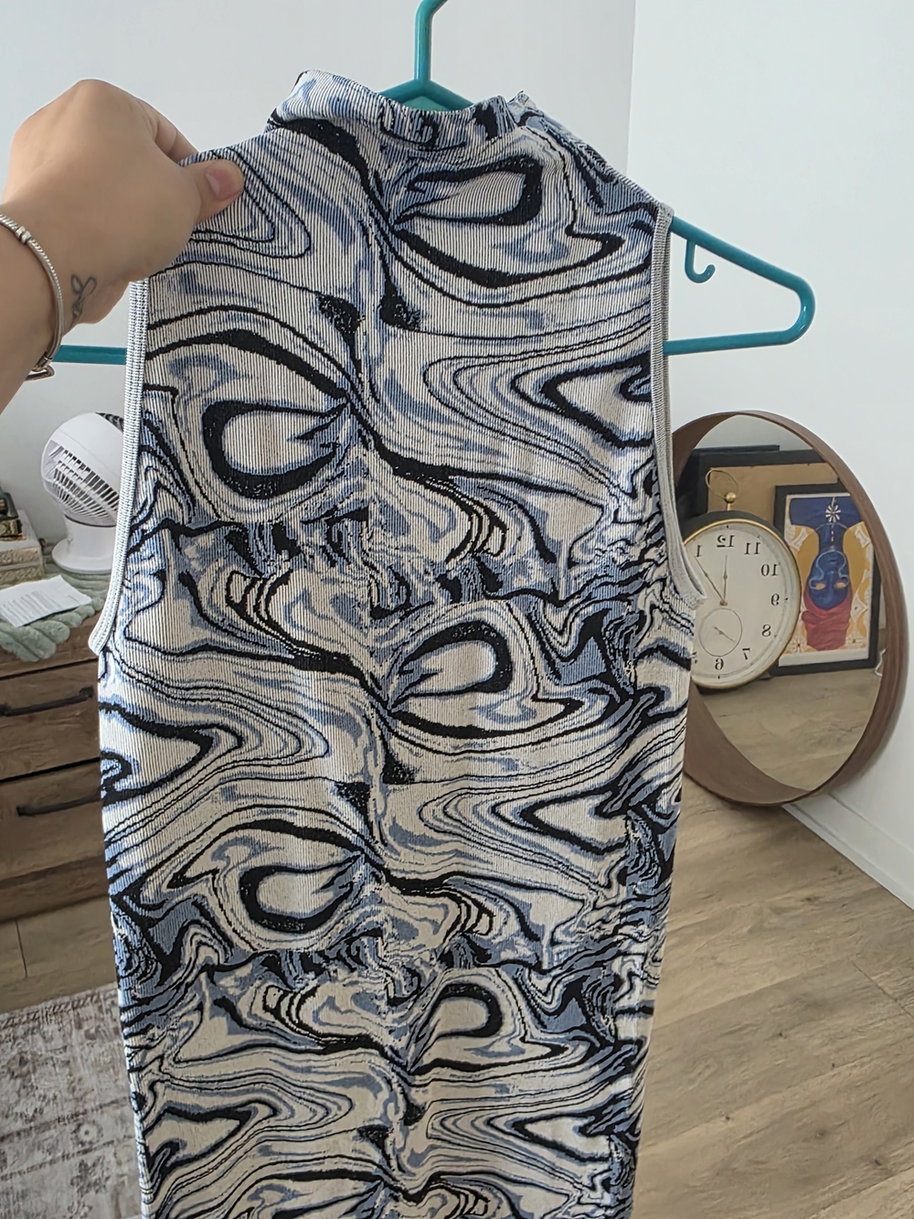 Zara Marble-Print High Neck Swim Coverup in Blue and Black